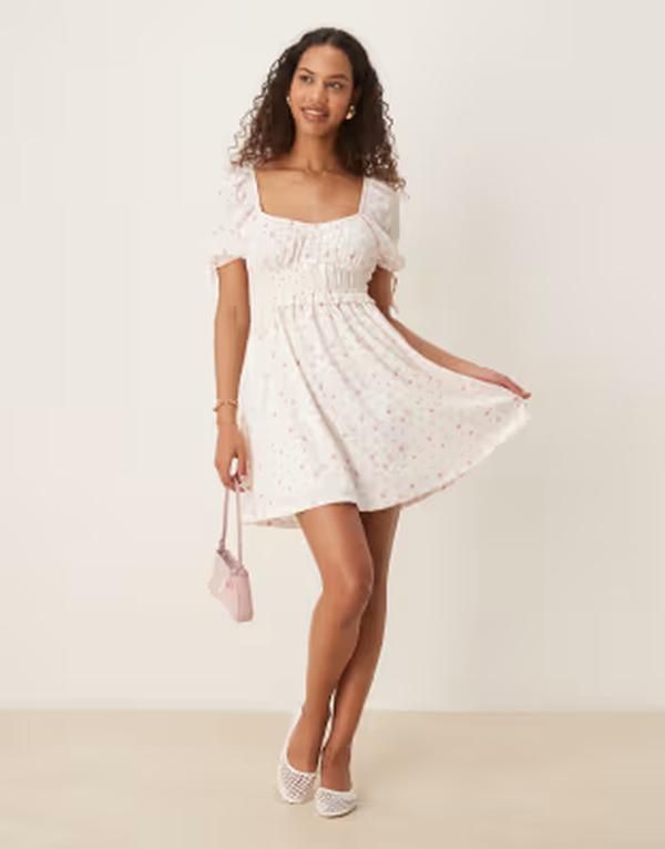 ジーナトリコ レディース トップス ワンピース ミニ Gina Tricot puff short sleeve mini dress ditsy Pink ditsy ピンク