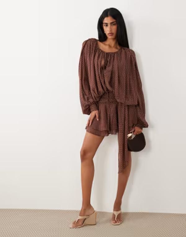 ライオネス レディース トップス ワンピース シフォン バルーンスリーブ ドレープ ドット ミニ Lioness Elements chiffon drape detail balloon sleev