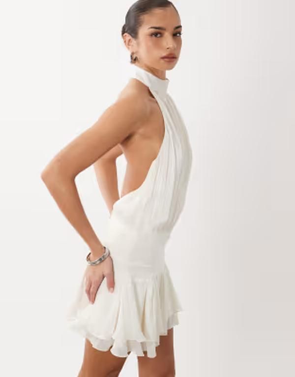 ジーナトリコ レディース トップス ワンピース ミニ ホルター Gina Tricot halter neck frill mini dress White ホワイト