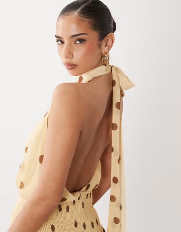 ジーナトリコ レディース トップス ワンピース ドット柄 ドット ミニ ホルター Gina Tricot halterneck mini dress in yellow polka dot Yello