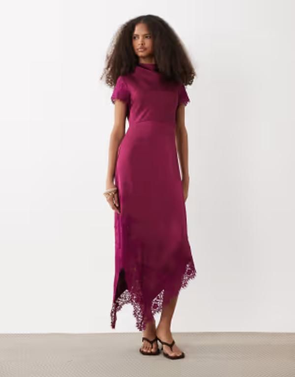 ヴェロモーダ レディース トップス ワンピース サテン スカート キャップ レース マキシ Vero Moda cap sleeve lace skirt detail satin maxi dres
