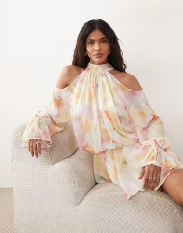 ジーナトリコ レディース トップス ワンピース シフォン プリント ミニ Gina Tricot boho chiffon mini dress in flower multi print Flowe