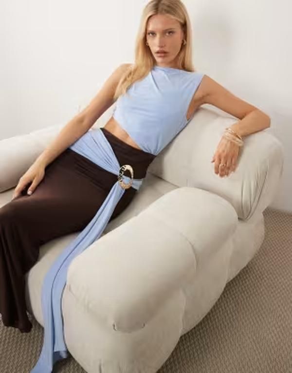 エイソス レディース トップス ワンピース マキシ ASOS DESIGN slinky color block slash neck maxi dress with gold trim detail