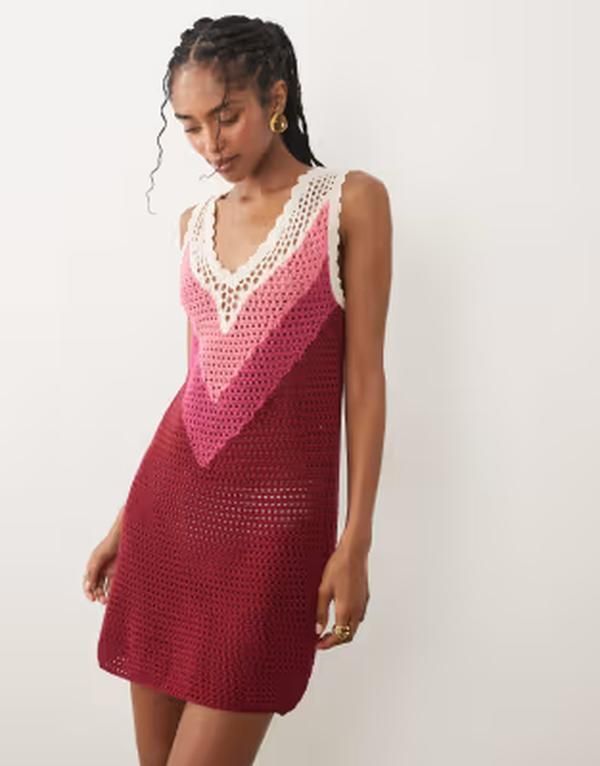 マンゴ レディース トップス ワンピース ミニ Tシャツ ニット Mango Teen knit mini dress in multi RED レッド