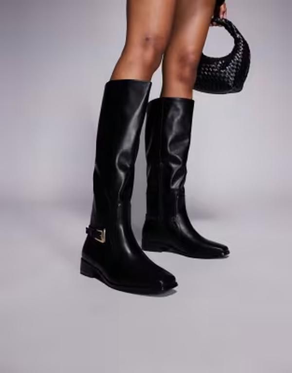 パブリックデザイア ワイドフィット レディース シューズ ブーツ・レインブーツ Public Desire Wide Fit Mackie knee boots with buckles Black