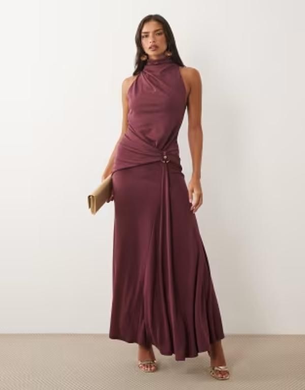 エイソス レディース トップス ワンピース ハイネック ドレープ マキシ ASOS DESIGN high neck drape maxi dress with trim detail in mauv