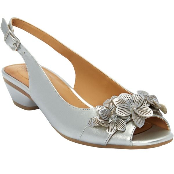 コンフォートビュー レディース シューズ ヒール レザー Comfortview The Rider LeatherLike Slingback Silver シルバー