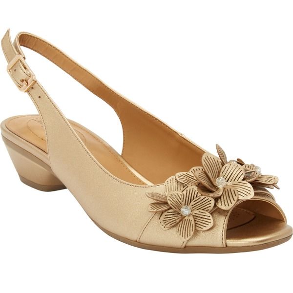 コンフォートビュー レディース シューズ ヒール レザー Comfortview The Rider LeatherLike Slingback Gold ゴールド