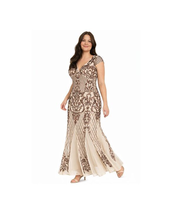 アールアンドエムリチャーズ レディース トップス ワンピース Vネック スパンコール R M Richards Womensequin VNeck Ball Gown Champagne Gold ゴ