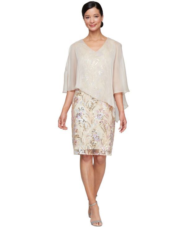 エスエルファッションズ レディース トップス ワンピース ケープデザイン オーバーレイ キャップ ケープ SL Fashions Womens Embellished CapeOverlay Shea