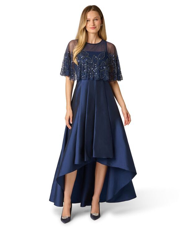 アドリアナ パペル レディース トップス ワンピース ケープデザイン キャップ ケープ Adrianna Papell Womens Boat Neck Bead Cape Taffeta Dress