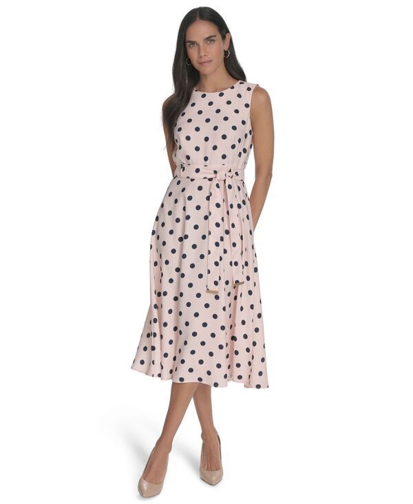 カルバンクライン レディース トップス ワンピース プリント ミディ Calvin Klein Womens Beltedot Printed Midi Dress Blossom Indigo イン