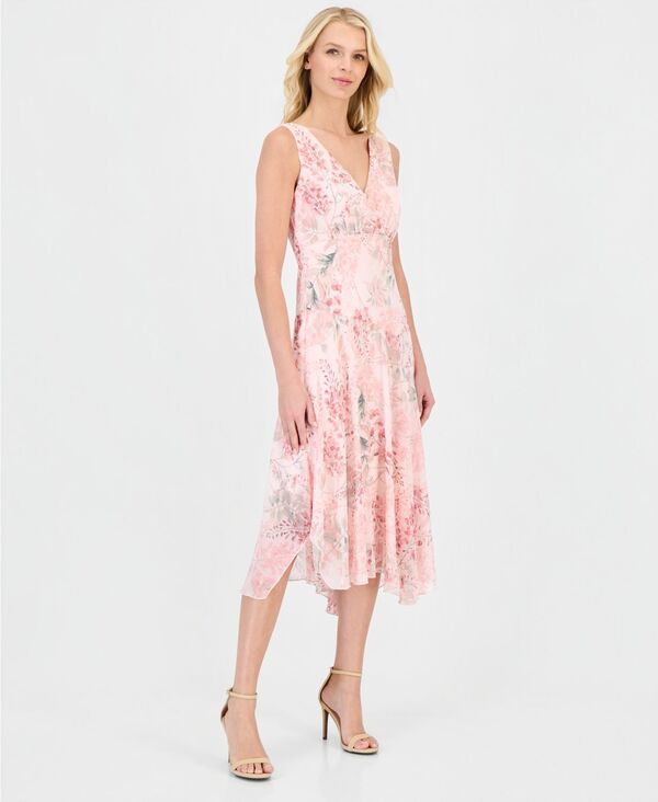 コネクテッド レディース トップス ワンピース シフォン フラワー柄 ミディ フラワー Connected Womens Floral Chiffon Handkerchief Midi DressF