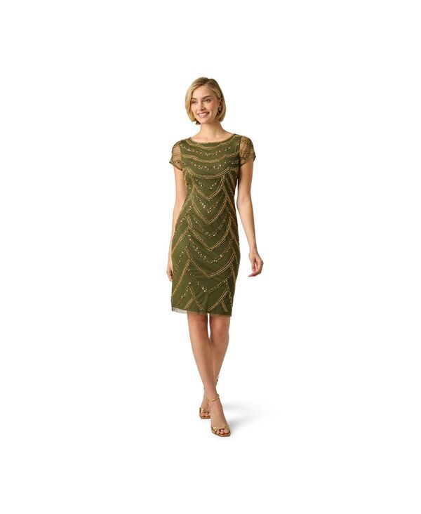 アドリアナ パペル レディース トップス ワンピース キャップスリーブ キャップ Adrianna Papell Womens Beaded CapSleeve Sheath Dress OLIVEG