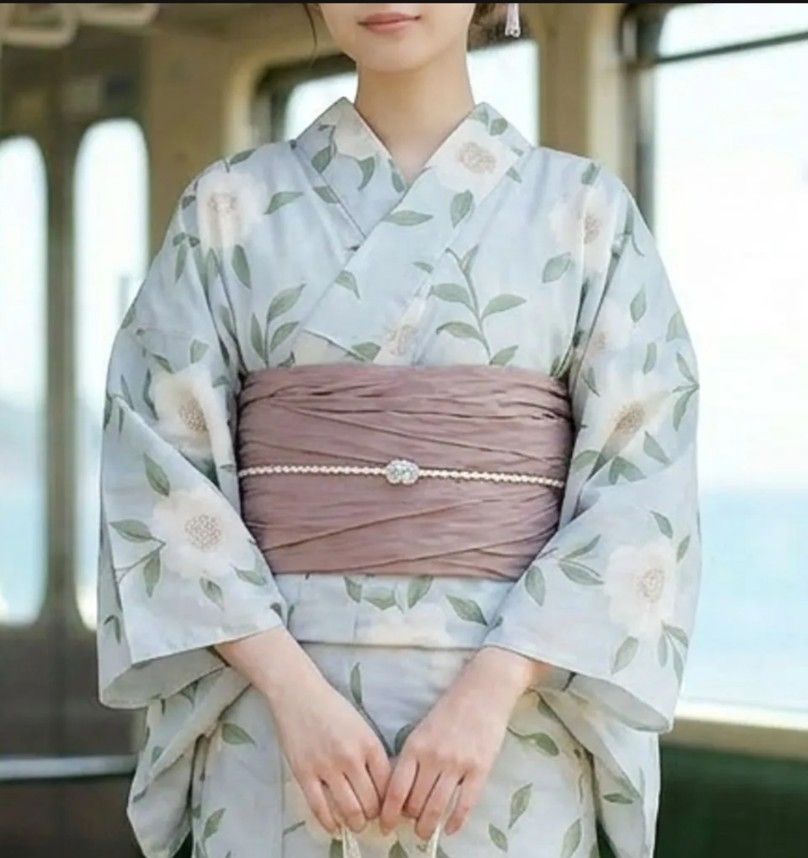 山茶花ブルー 【F】簡単！1人で着れる 綿 浴衣 レディース セパレート 浴衣 3点セット 二部式 浴衣+帯 セパレート浴衣 花火大会 夏祭り 盆踊り フリーサイズ ワンピース浴衣 は下のこのショップの商品をすべて見るよりご覧ください