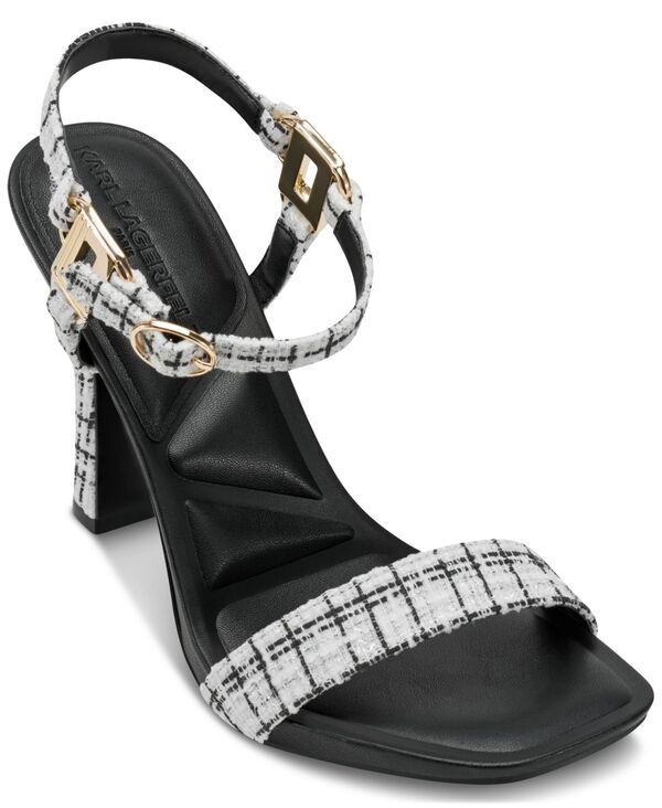カール ラガーフェルド レディース シューズ サンダル ヒール KARLAGERFELD PARIS Womens Cybil HighHeel SquareToe Sandals WhiteBlac