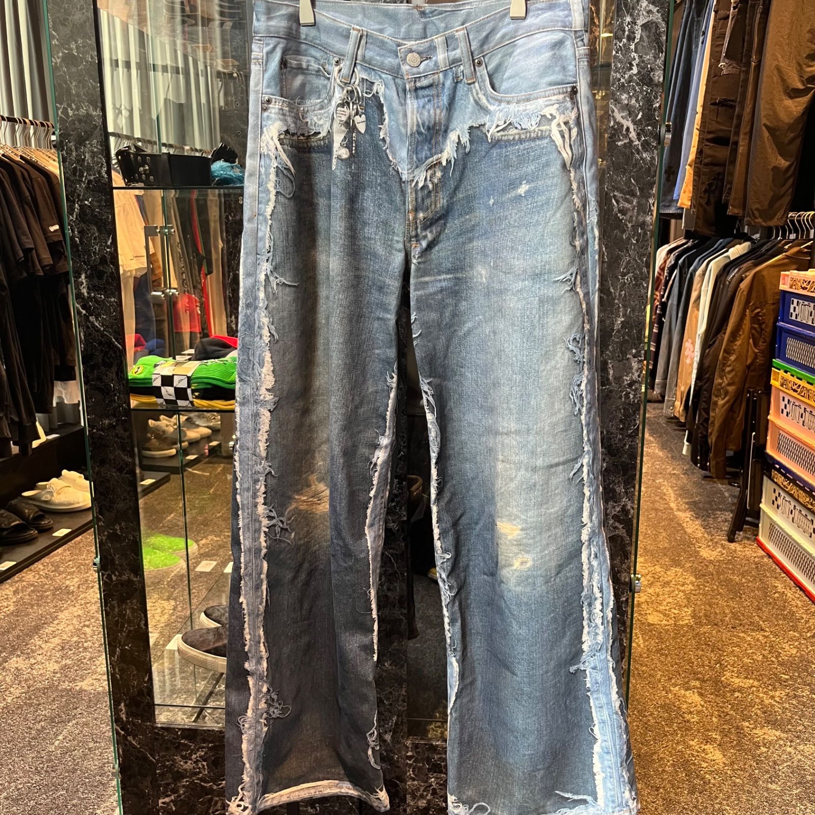 アクネ　デニムパンツ　デニム切替プリント　インディゴ×ブラック　M　A品