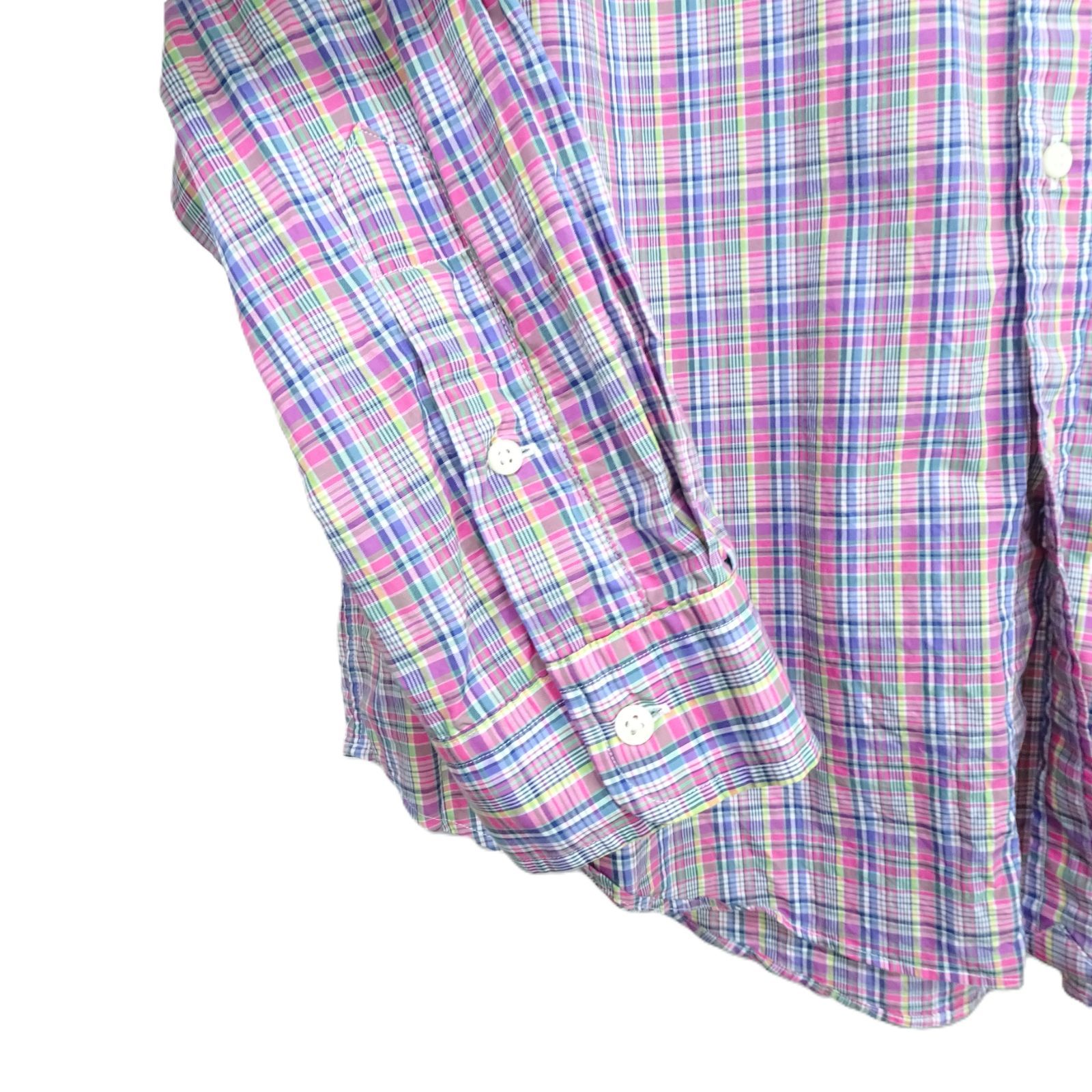 172) ラルフローレン マドラスチェック長袖シャツ XL XXL相当 ピンク系