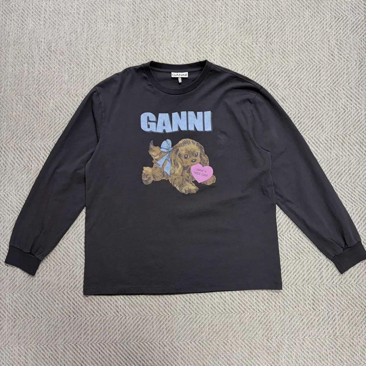(3)GANNI ガニー ファーピー アッシュブラック 長袖Tシャツ