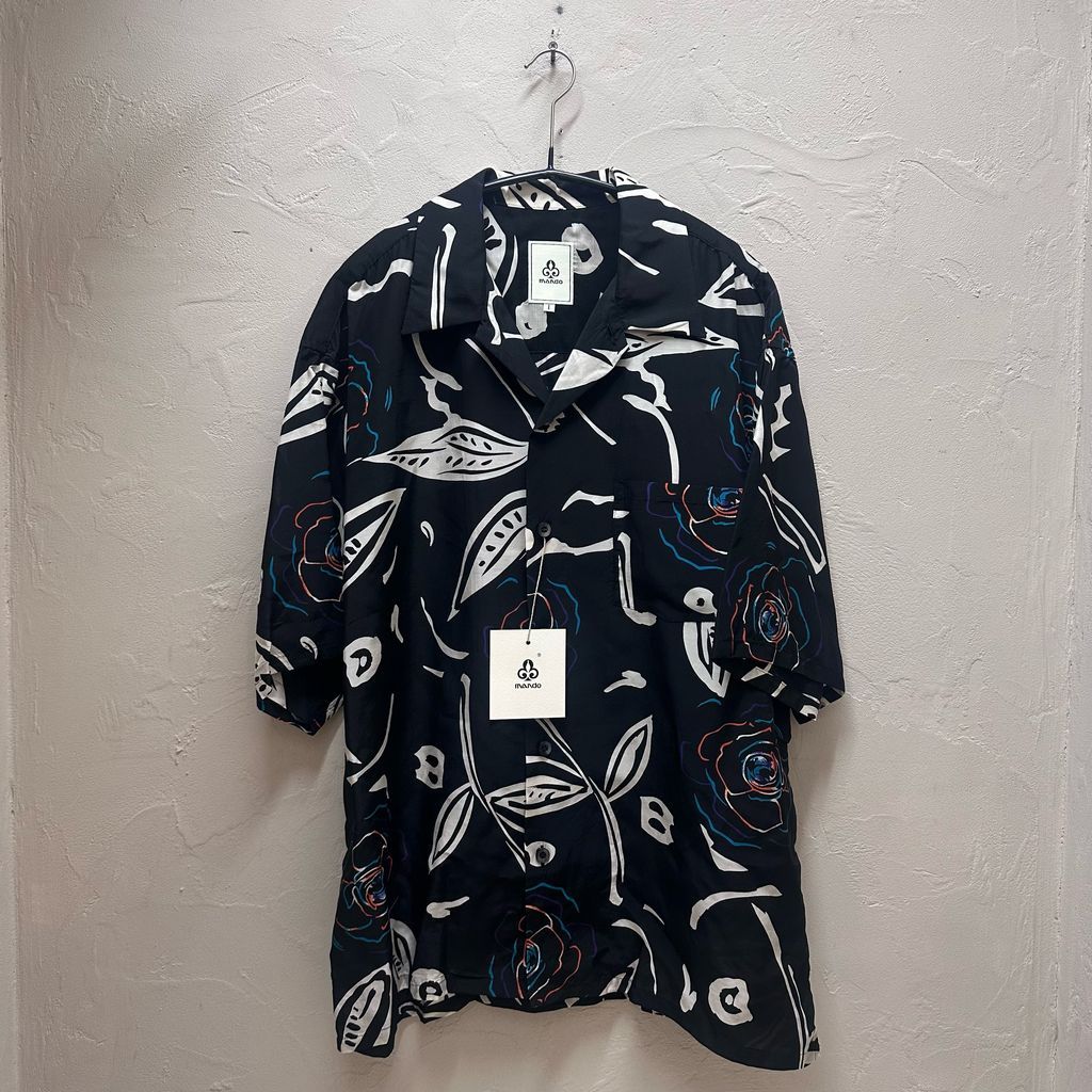 MANDO マンド Rayon Cupro Print Open Collar S/S Shirt 半袖シャツ 26295-004 ブラック size:1【代官山B06】