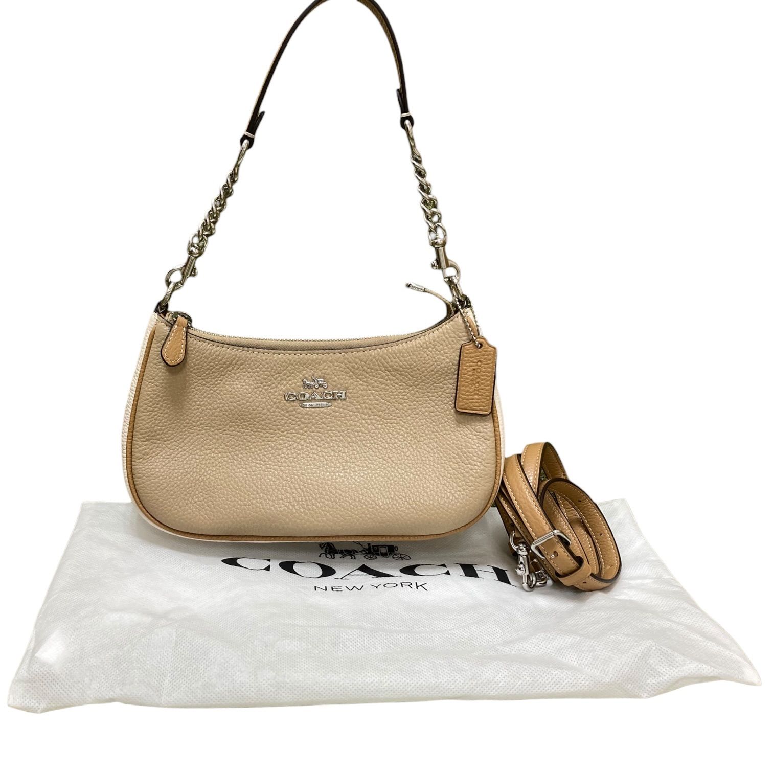 【美品】コーチ COACH テリ ショルダー バッグ カラーブロック リファインド ペブル レザー CA173 ショルダーバッグ ベージュ×ホワイト キングラム[01]