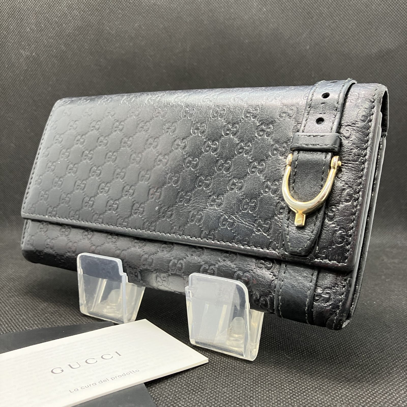 【希少】GUCCI 長財布 ニース マイクログッチ シマレザー ブラック 2275