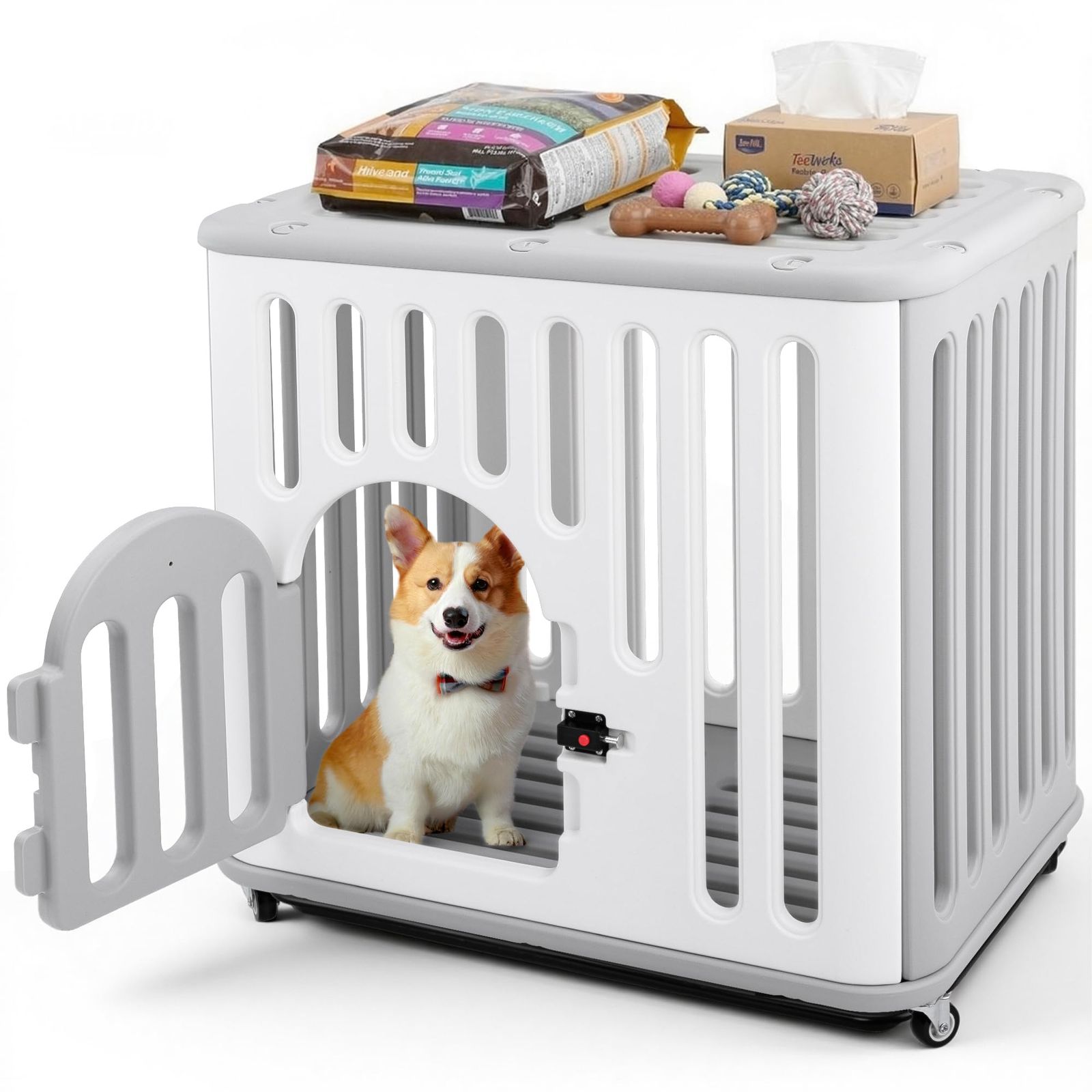 犬ケージMAZOT ペットケージ サークル 小型犬 室内 屋内用 キャスター付き 引き出しトレー付き 組み立て簡単 インテリアに馴染む白×グレー (55.5×46×60CM)mt 66602cb0