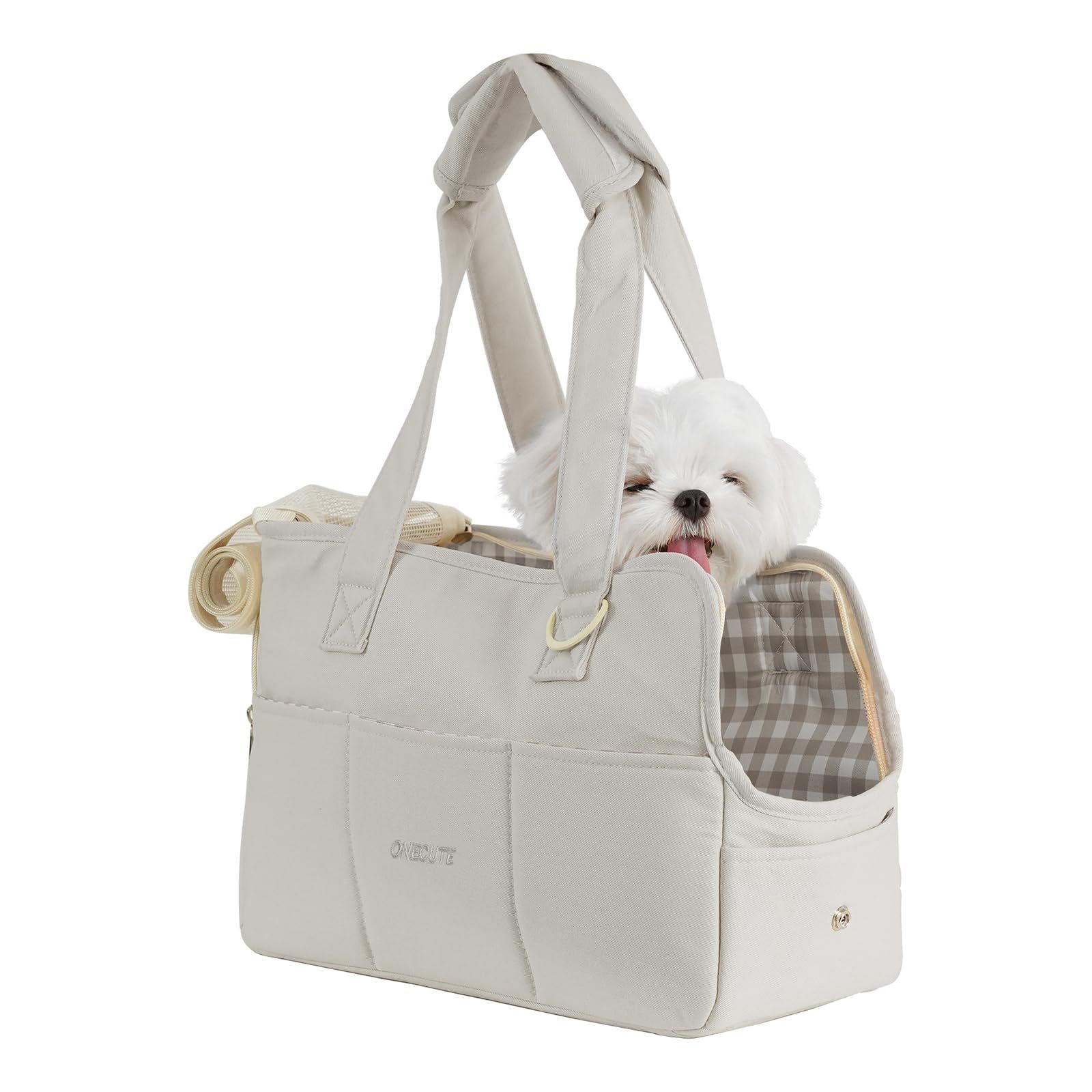 ONECUTE 通気性と安定性に 肩パッドと底板付き 推奨体重 3kg ペットキャリー バッグ 犬 キャリーバッグ 小型犬用 ドッグスリング 飛び出し防止ストラップ付き 両手が自由 オールシーズン対応 車、旅行、キャンプ、病院、散歩、電車、ア e1204e4f