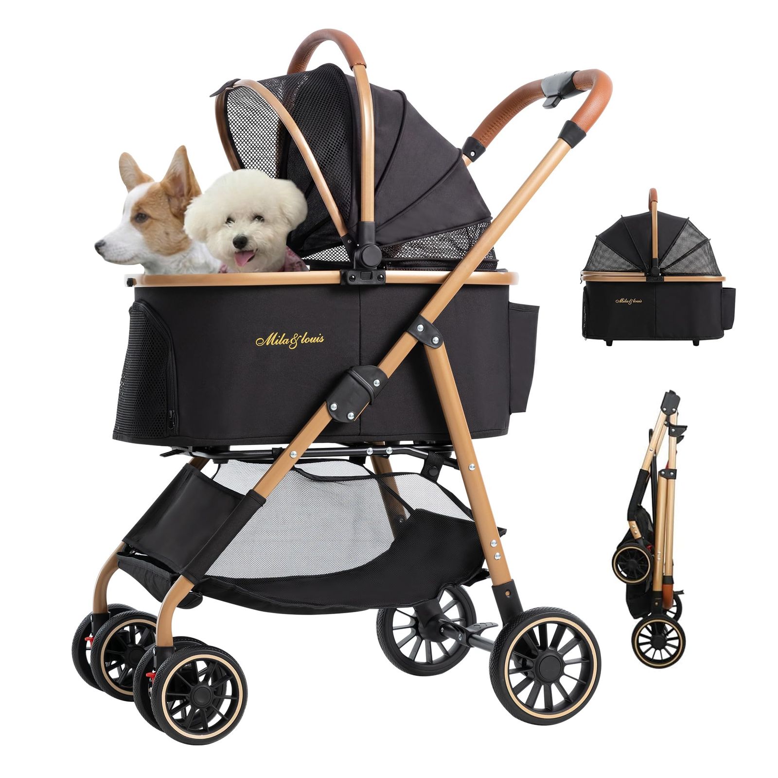 【軽量5.5KG 中?小型犬専用】MILA&LOUIS ペットカート分離型 取り外し可能 軽量ファッション 犬 カート人気 4輪耐摩耗 犬用 ベビーカー ドッグ バギー ワンタッチペットかーと折たたみ可能 ペットバギー 衝撃吸収ユニバーサルホ 7dde68db