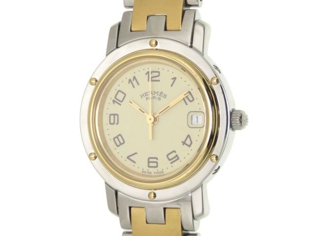 HERMES エルメス ウォッチ クリッパー 時計 CL4.220 腕時計 ステンレススチール/GP GP アイボリー文字盤 クオーツ アイボリー文字盤 レディース【中古】431