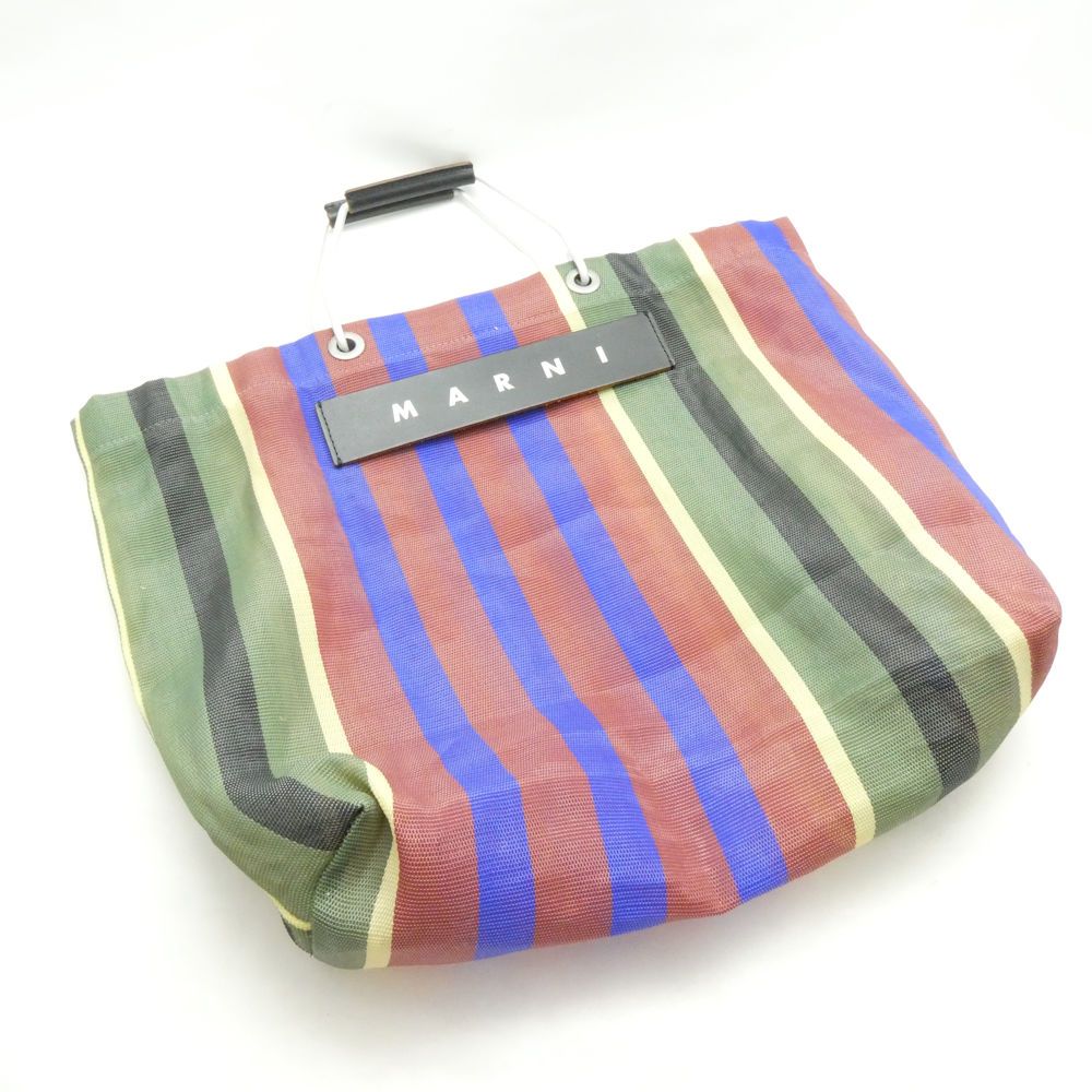 MARNI マルニ フラワーカフェ メッシュトートバッグ ストライプ モスグリーン レディース AO4321