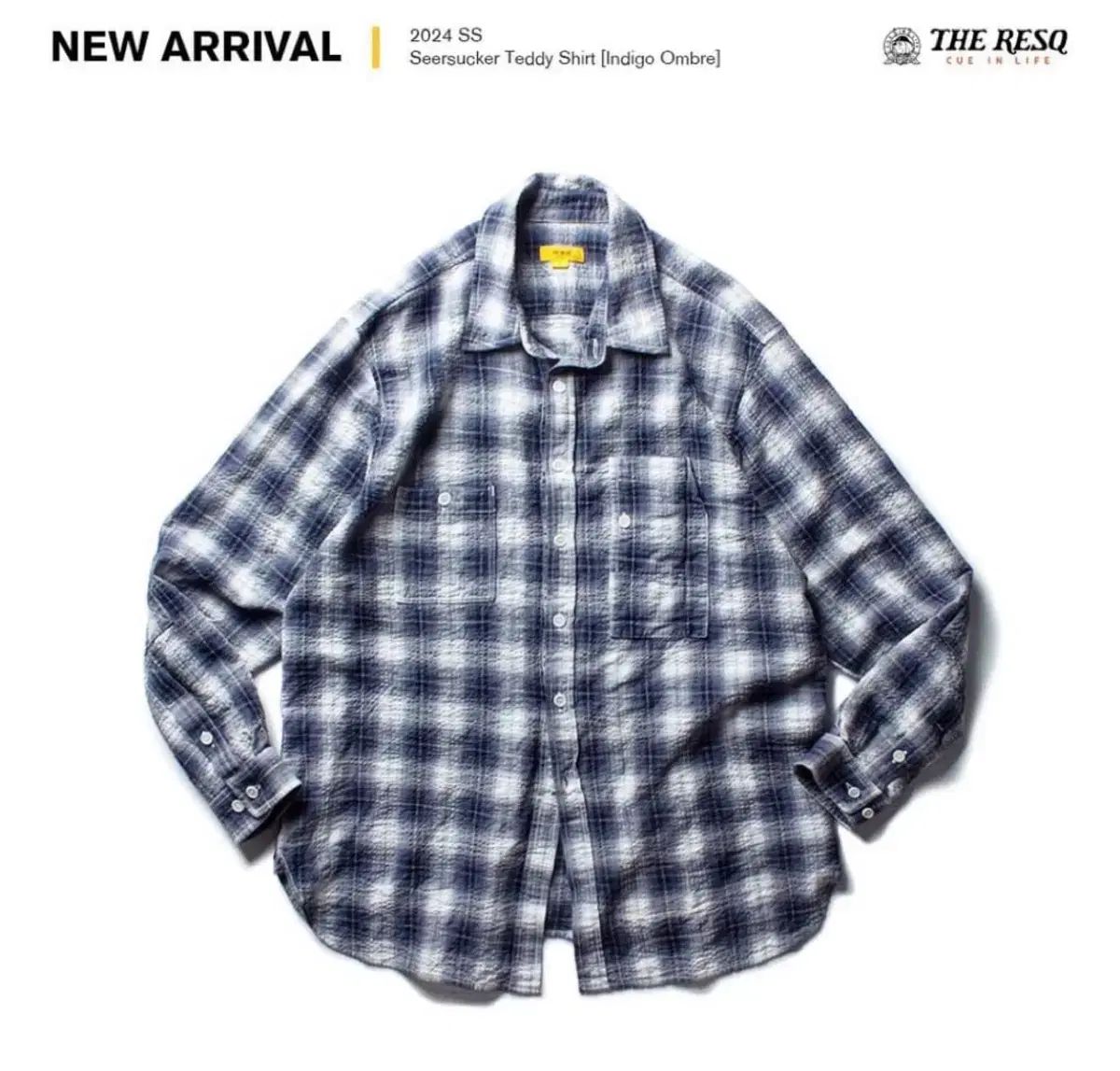 ザ・レスキュー シアサッカー テディ シャツ Indigo オンブレ 24ss Large サイズ