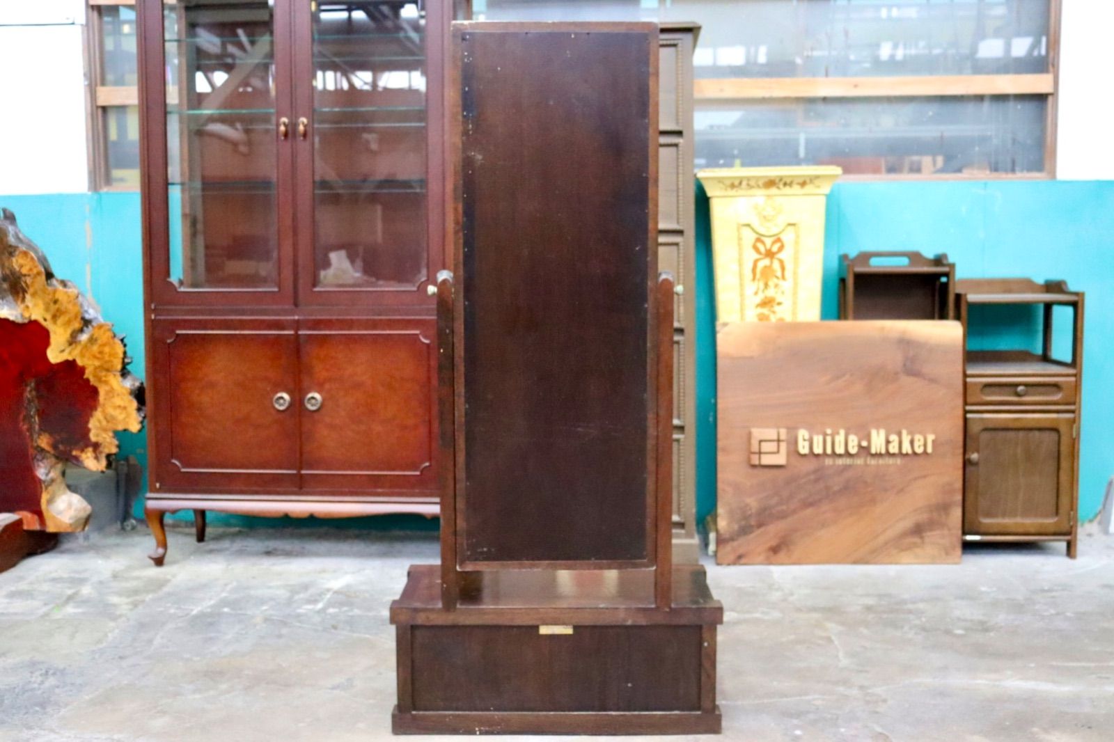GMJK186○松本民芸家具 ドレッサー 鏡台 収納付きスタンドミラー 姿見