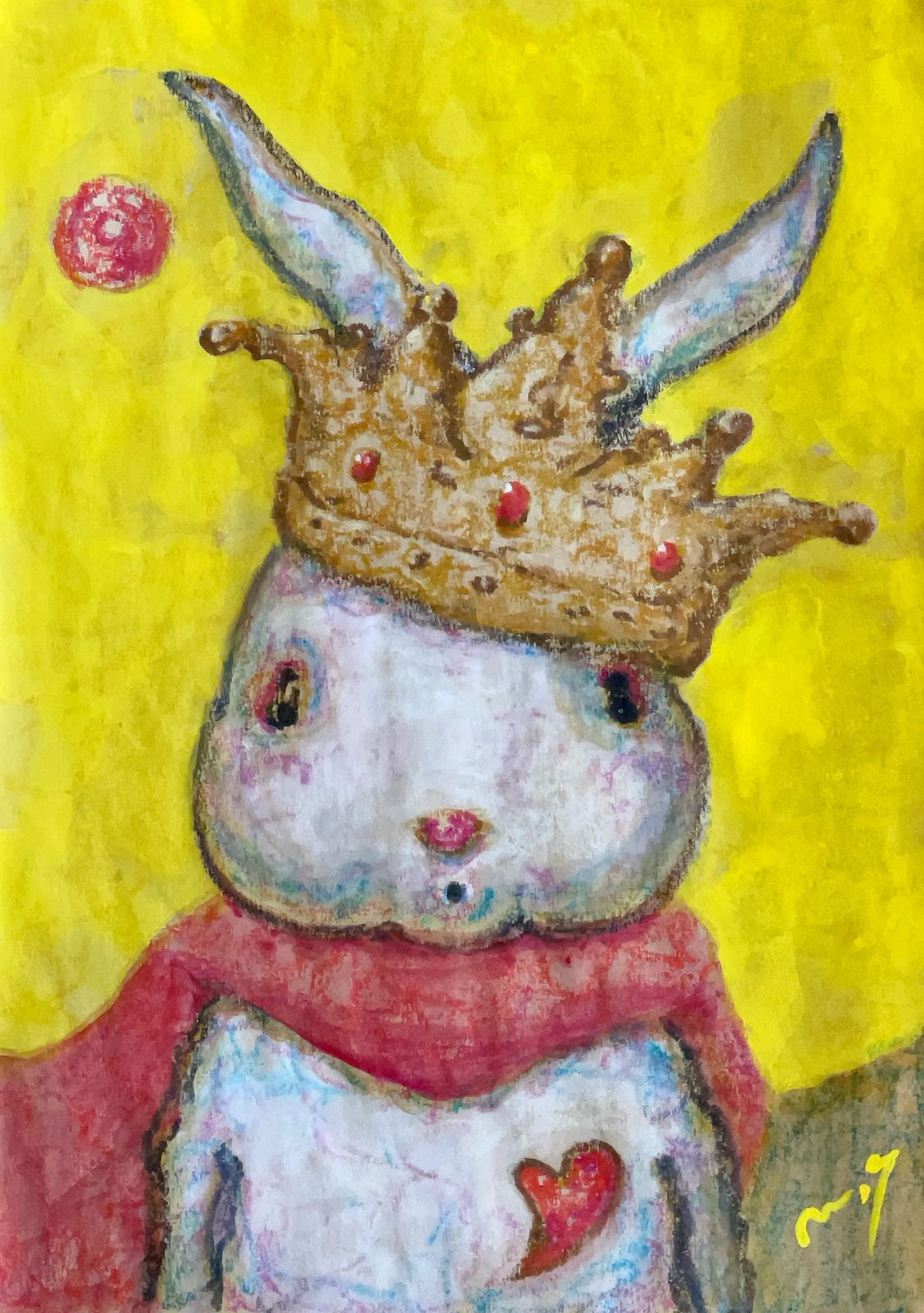 高野マナブ 原画｜[月にウサ王] Drawing A4 アクリル 一点物 高野学 Manabu Takano 髙野學 Moon Sun Rabbit 月と太陽とウサギ Louvre Uffizi Japan 台湾 現代美術家