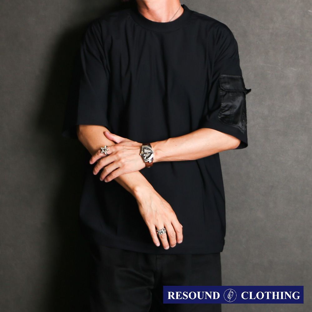 【RESOUND CLOTHING 】MILITARY NYLON OVER TEE - BLACK / ナイロンポケットビッグTシャツ / RC40-T-008【メンズ】【送料無料】