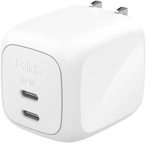 Belkin CubicCharger 67W 2ポート アダプター ゼロスタンバイモード(待機消費0) ZSP技術 PPS 急速充電 GaN Type-C USB-C 折りたたみプラグ 旅行・出張最適 PSE認証 iPhone 17?12対応 スマホ MJu