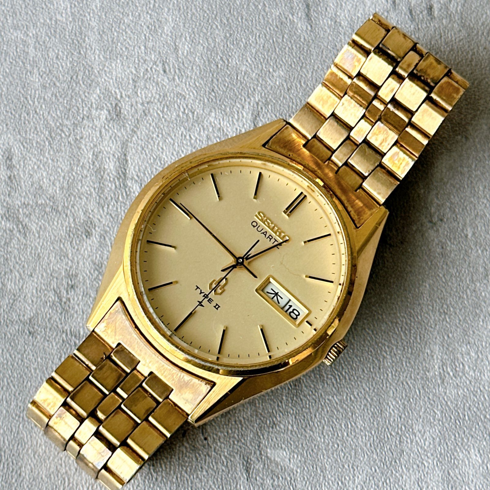 SEIKO TYPEⅡ セイコータイプ2 4336-8000 ゴールド文字盤 デイデイト 純正ブレスレット クオーツ ヴィンテージウォッチ メンズ