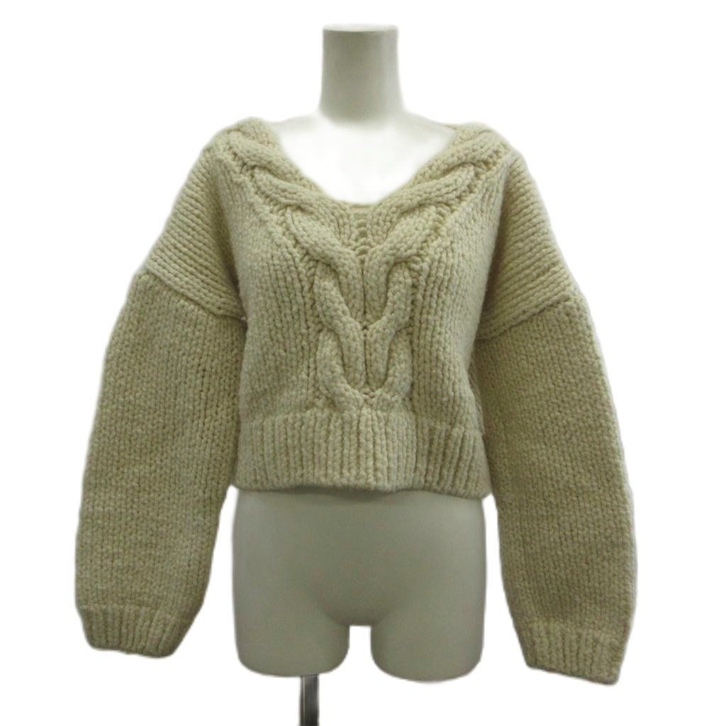 トゥデイフル TODAYFUL ケーブルハンドニット Cable Hand Knit セーター ウール 長袖 ショート丈 Vネック F アイボリー 11820536 /XZ ■GY20