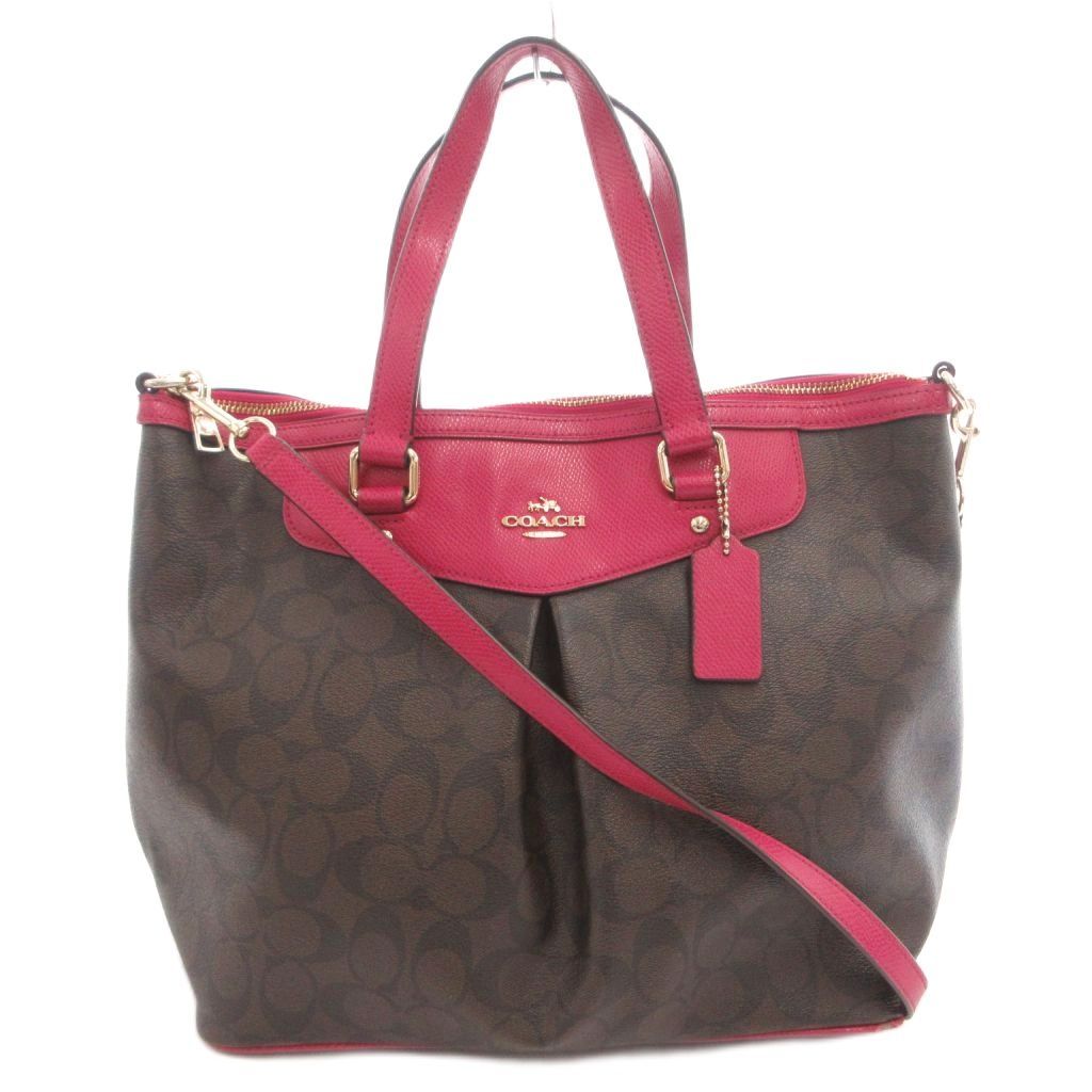 コーチ COACH ハンドバッグ ショルダーバッグ 2way シグネチャー PVC ロゴ 茶 ブラウン ピンク F34614 /FF ■GY18