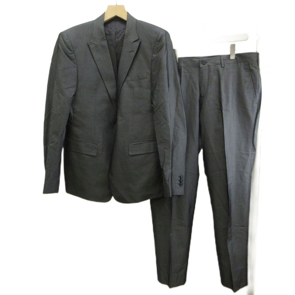 エンポリオアルマーニ EMPORIO ARMANI DAVID LINE スーツ セットアップ 上下 テーラードジャケット シングル 1B 総裏地 肩パッド パンツ スラックス シルク混 54 2XL〜3XL グレー /XZ ■GY50