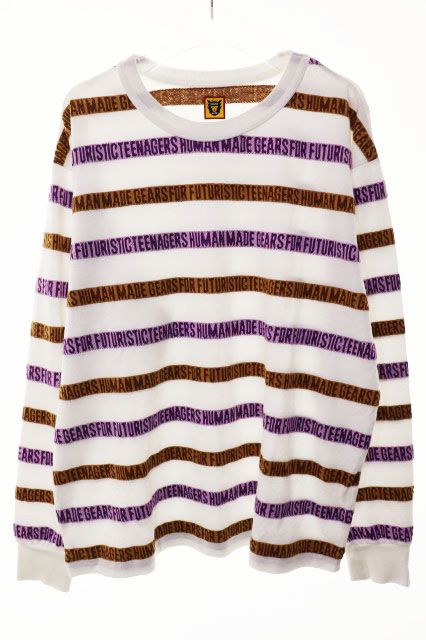 ヒューマンメイド HUMAN MADE HM STRIPED T-SHIRT M テキストプリント ストライプ ロンT 長袖 マルチカラー 【ブランド古着ベクトル】【中古】☆AA★260618