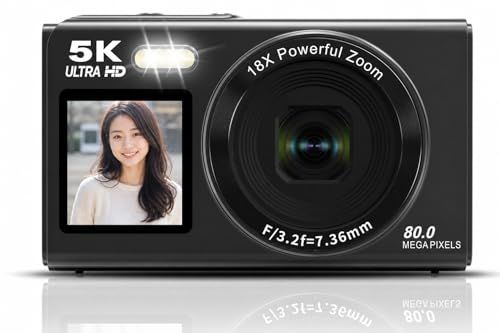 ☆新品☆Beho 5K デジタルカメラ 80MP スマホに送れる デジカメ WIFI転送機能 デュアルスクリーン 自撮り オートフォーカス フィルター 18倍デジタルズーム ウェブカメラ コンパクト VLOG 16GBマイクロSDカード付き 誕生日 初心者向け