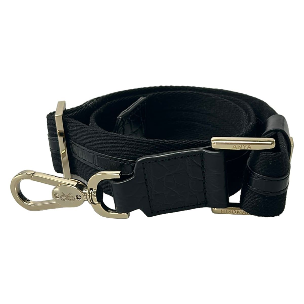 Anya Hindmarch(アニヤハインドマーチ) ショルダーストラップ美品 - 黒×ゴールド 型押し加工 レザー