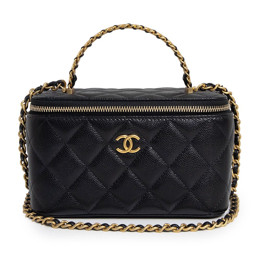 CHANEL ブラック ケース シャネル AP4064 マトラッセ チェーン バニティケース キャビアスキン