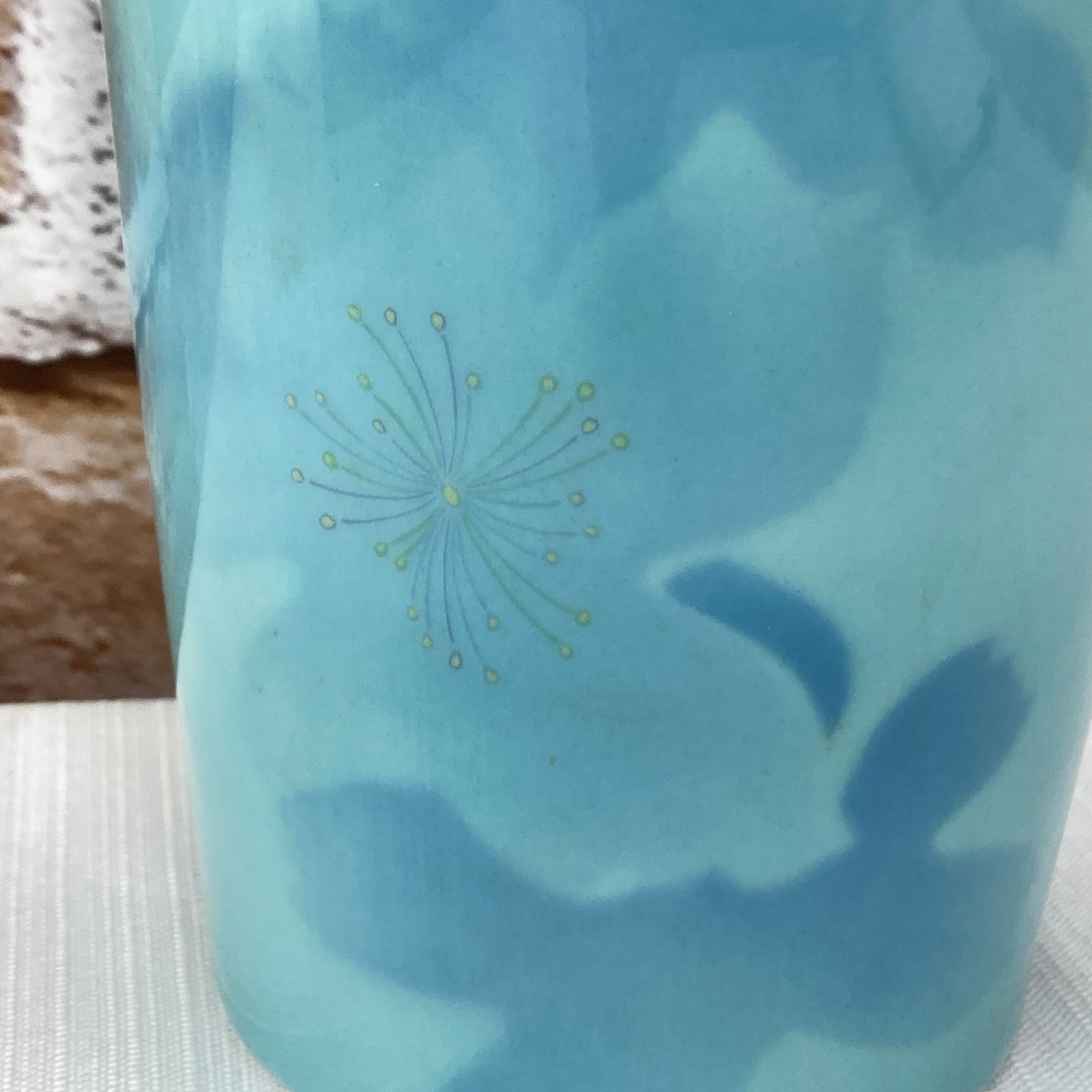 深川製磁 色絵彩磁 ブルーフラワー 9号 花器 花瓶 花入れ 木箱付 現状
