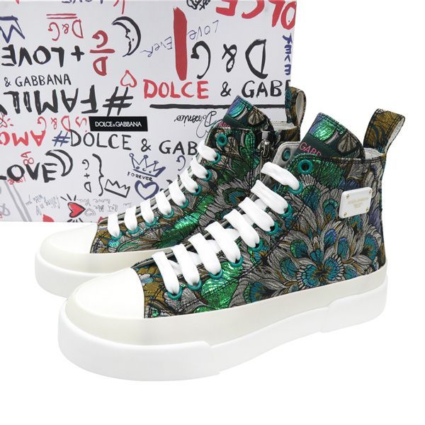 【未使用】DOLCE&GABBANA ドルチェ＆ガッバーナ《brocade portofino high-top》フェザー スニーカー 36 レディース 付属品◎ 47857