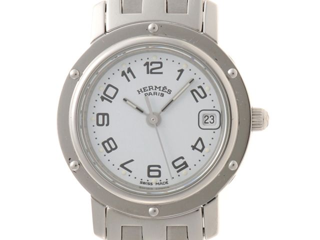 HERMES エルメス ウォッチ クリッパー 時計 CL4.210 腕時計 ステンレススチール ホワイト文字盤 クオーツ ホワイト文字盤 レディース【中古】431