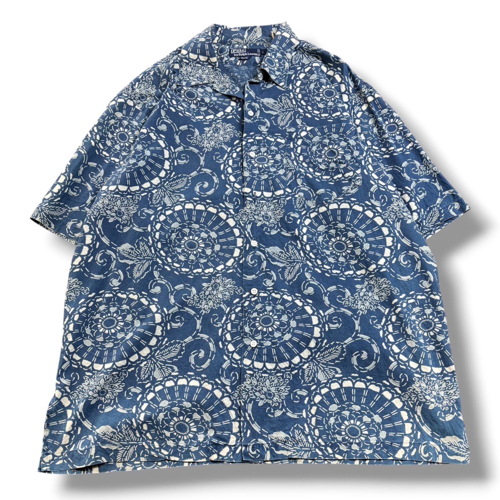 【Polo by Ralph Lauren】90s 'Caldwell' Open Collar Cotton Bandhana Arabesque Shirt
