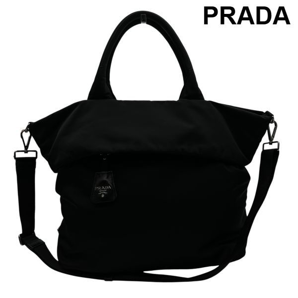 プラダ PRADA 2WAY トートバッグ 鞄 ショルダー テスート トライアングルロゴ 黒 ナイロン レディース 6V657