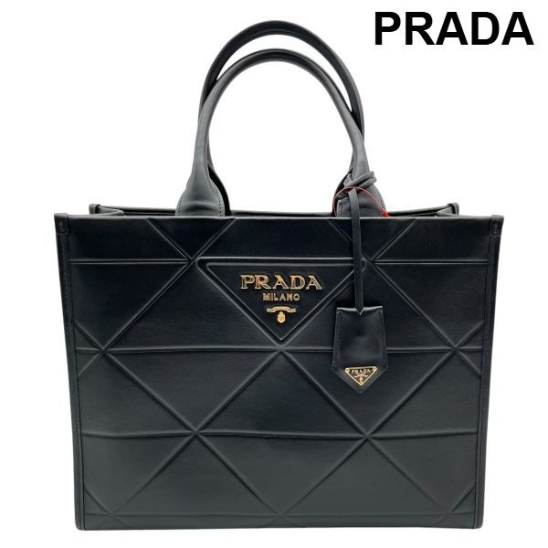 プラダ PRADA トートバッグ 鞄 シンボル トップステッチ レザー ロゴ 黒 レザー レディース 6V662